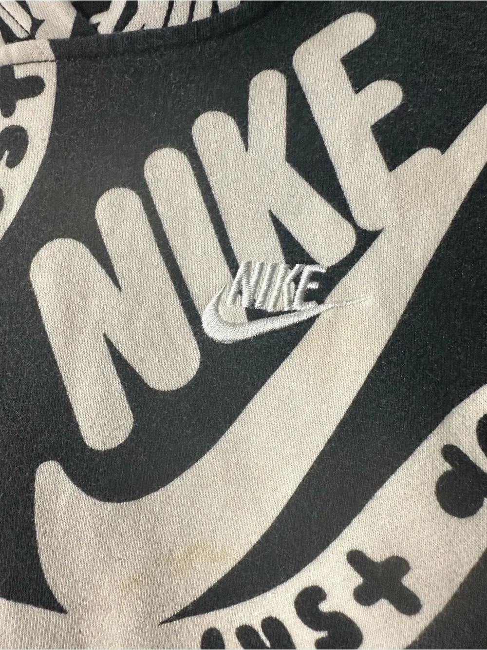 Nike Sportswear Club Fleece Kids' Black White All-Over Print Pullover Hoodie